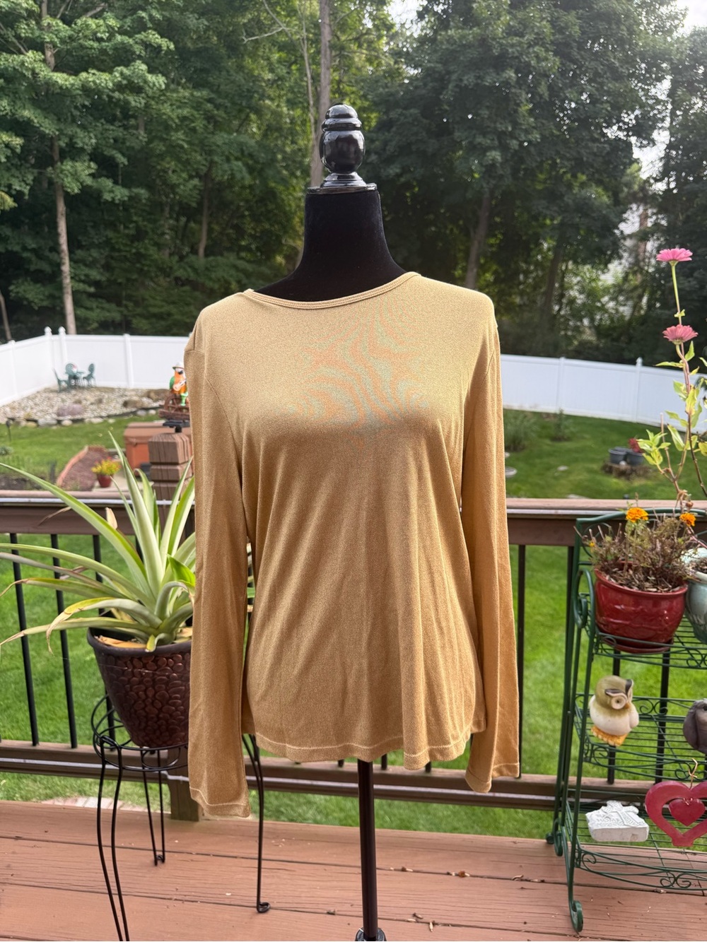 Lauren Ralph Lauren Metallic Gold Long-Sleeve Crewneck Top